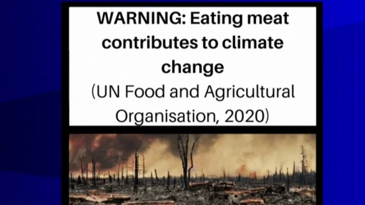 L'avertissement apposé à certaines viandes lors d'une expérimentation en Angleterre L'avertissement apposé à certaines viandes lors d'une expérimentation en Angleterre