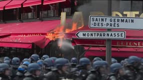 Incendie au restaurant La Rotonde, le 6 avril 2023, en marge des manifestations contre la réforme des retraites