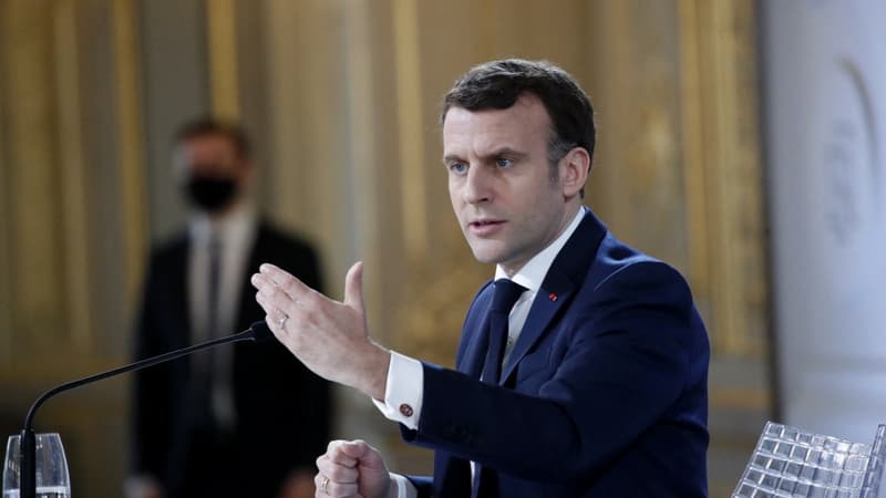 Le président Emmanuel Macron à l'Elysée, lors du G5 Sahel du 16 février 2021