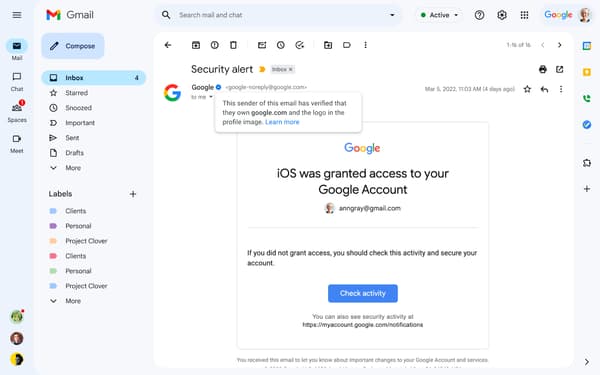 Les comptes certifiés arrivent sur Gmail