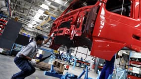 Chaîne de montage de poids lourds Volvo, en Inde.