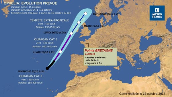 La trajectoire de l'ouragan Ophelia. La trajectoire de l'ouragan Ophelia.