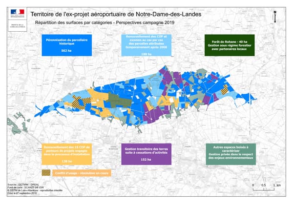 Carte du projet de répartition des terres sur la ZAD de Notre-Dame-des-Landes en 2018