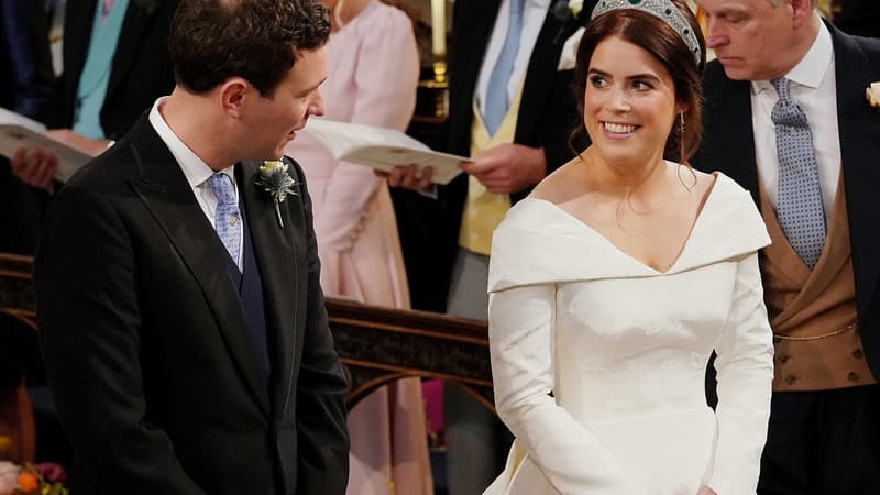 Eugenie d'York et Jack Brooksbank à la chapelle Saint-George, le 12 octobre 2018