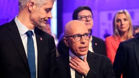 Laurent Wauquiez, Éric Ciotti et François-Xavier Bellamy lors du lancement de campagne européenne des Républicains, le 23 mars 2024.