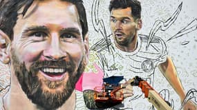 Fresque de Lionel Messi sous les couleurs de l'Inter Miami. Réalisée par Maximiliano Bagnasco. Photo prise à Wynwood, le 10 juillet. AFP
