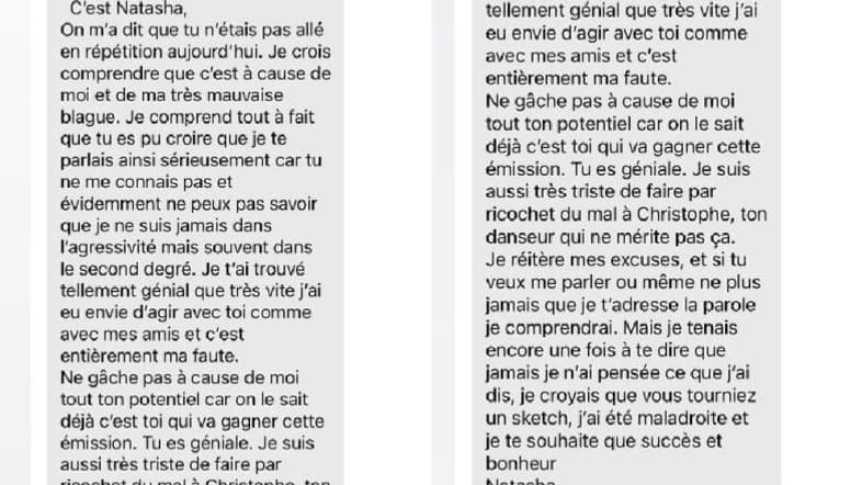 Le sms d'excuse de Natasha St-Pier à Inès Reg 