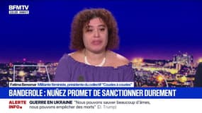 Banderole féministe retournée par des policiers: "C'est aussi un signe très distinctif de l'ultradroite", estime Fatima Benomar, présidente du collectif "Coudes à coudes" 