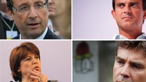 En attendant que Martine Aubry (en bas à gauche) se déclare, François Hollande (en haut à gauche) fait la course en tête en vue de la primaire au PS pour la présidentielle. Mais la génération plus jeune, emmenée par Manuel Valls (en haut à droite) et Arna
