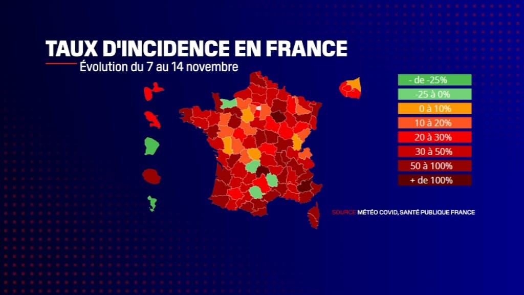 La carte du taux d'incidence en France. La carte du taux d'incidence en France.