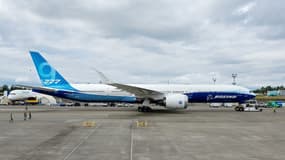 Un avion d'essai Boeing 777X au centre de livraison d'Everett (Etats-Unis), le 26 juin 2024
