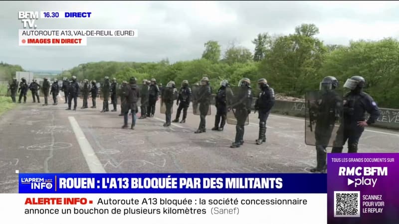 Rouen: les forces de l'ordre évacuent les manifestants sur l'autoroute A13