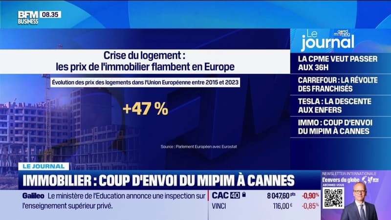 Crise du logement: coup d'envoi du Marché international des professionnels de l'immobilier (Mipim) à Cannes