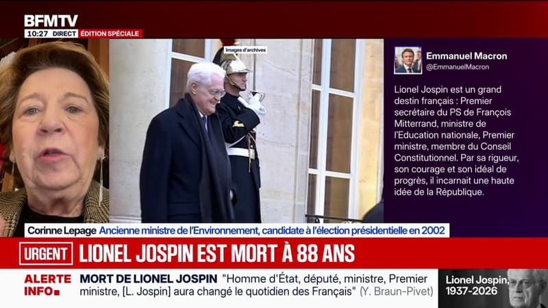 Corinne Lepage, ancienne ministre de l'Environnement, au sujet de Lionel Jospin: "C'était un homme intègre, qui défendait ses valeurs"