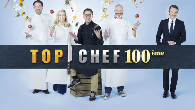 Les quatre jurés de "Top" Chef" Jean François Piège, Hélène Darroze, Michel Sarra, Philippe Etchebest et l'animateur Stéphane Rotenberg