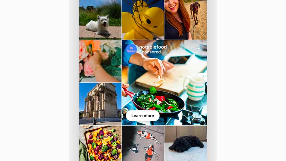Exemple de publicité sur la page "Explore" d'Instagram