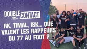 Les rappeurs RK, Timal, ISK, SenSey' et Negrito lors d'un match de foot à Champs-sur-Marne en septembre 2024
