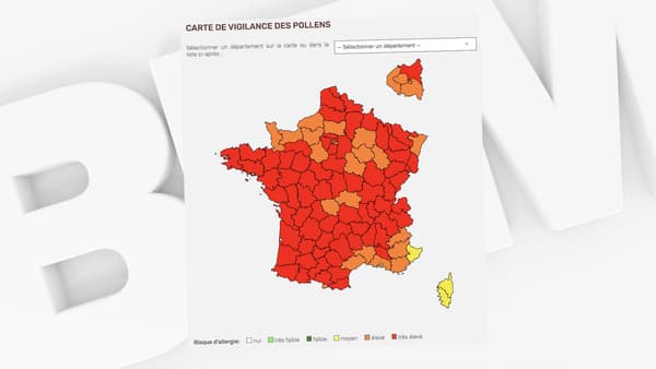 La carte de France de vigilance des pollens La carte de France de vigilance des pollens