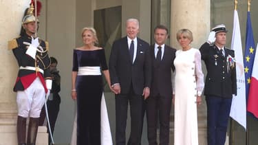 Jill et Joe Biden, avec Emmanuel et Brigitte Macron, à l'Élysée