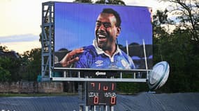 Le portrait de Josaia Raisuqe affiché sur l'écran géant du stade Sapiac lors de Montauban-Béziers (42-17, Pro D2), le 8 mai 2025