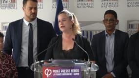 Mathilde Panot lors du point presse hebdomadaire de La France insoumise à l'Assemblée nationale le 10 octobre 2023