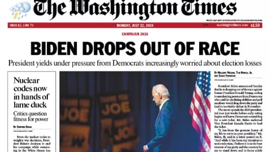 La Une du Washington Times le lundi 22 juillet 2024