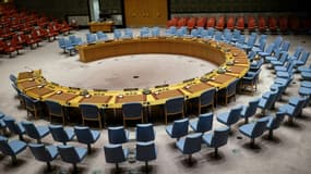 La salle du Conseil de sécurité de l'ONU, en janvier2018.