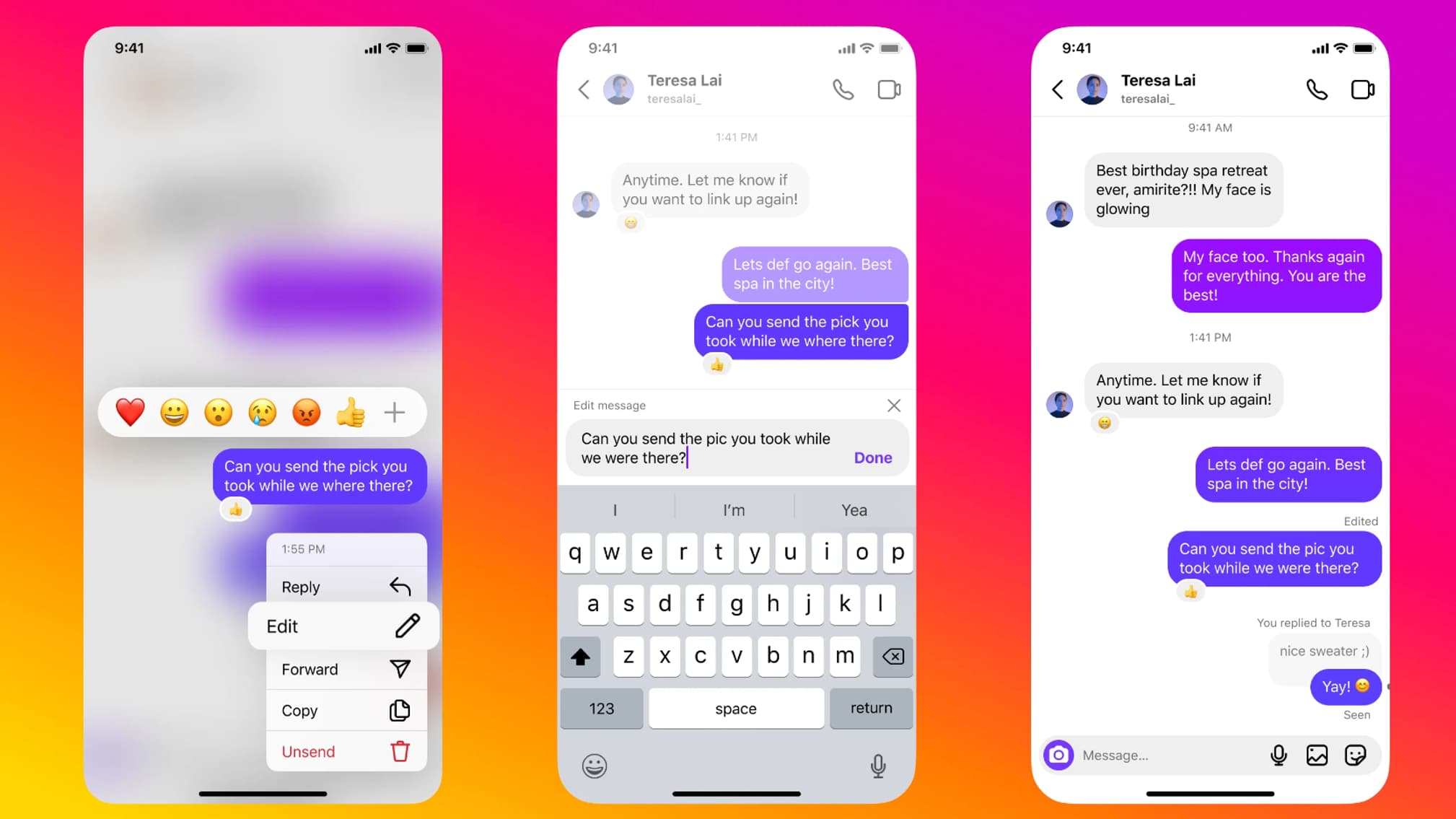 La fonction de modification de message d'Instagram