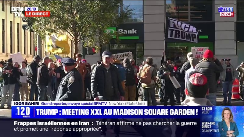 New York: des manifestants anti-Trump devant le Madison Square Garden, où le candidat républicain va s'exprimer