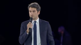 Gabriel Attal, le 1er juin 2024 lors du meeting de Valérie Hayer à Aubervilliers.