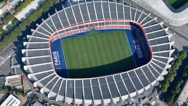 Vue aérienne du Parc des Princes, le 14 juillet 2018 à Paris