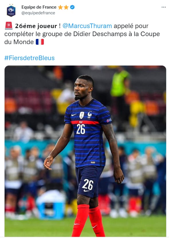 Le tweet de l'équipe de France sur Marcus Thuram