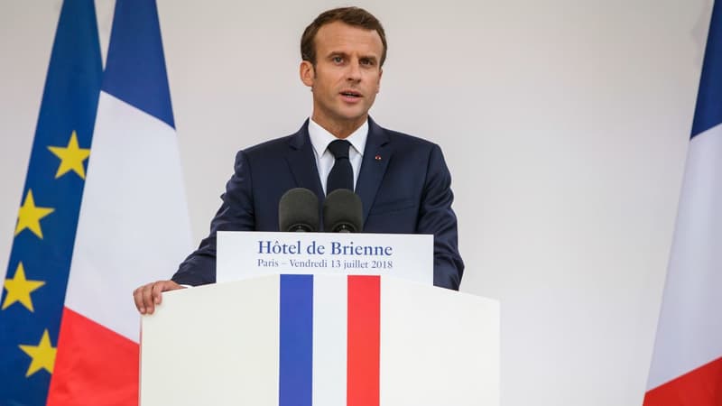 Emmanuel Macron à l'Hôtel de Brienne le 13 juillet 2018.