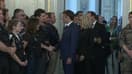 Emmanuel et Brigitte Macron rencontrent ceux qui sont intervenus après l'attaque au couteau à Annecy à la préfecture. 