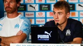 André Villas-Boas et Valentin Rongier en conférence de presse de l'OM, le 4 septembre 20019