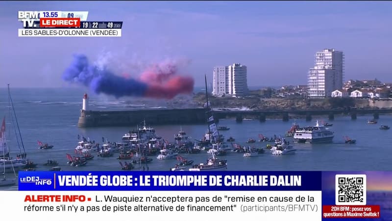 Vendée Globe: Charlie Dalin s'apprête à remonter le chenal des Sables d'Olonne acclamé par la foule