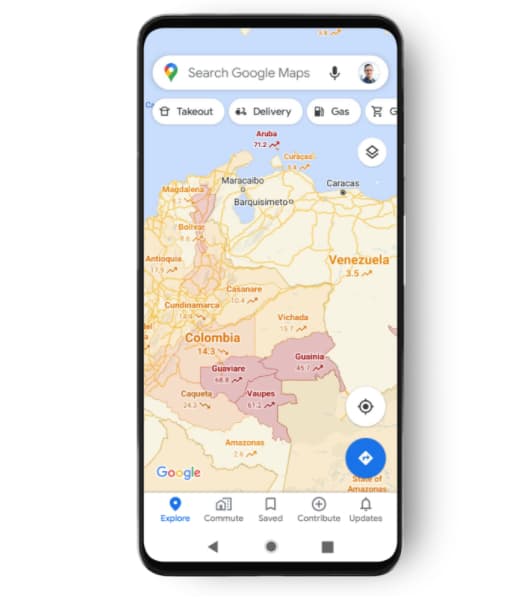 Google Maps va afficher pour chaque pays une moyenne du nombre de cas pour 100.000 personnes