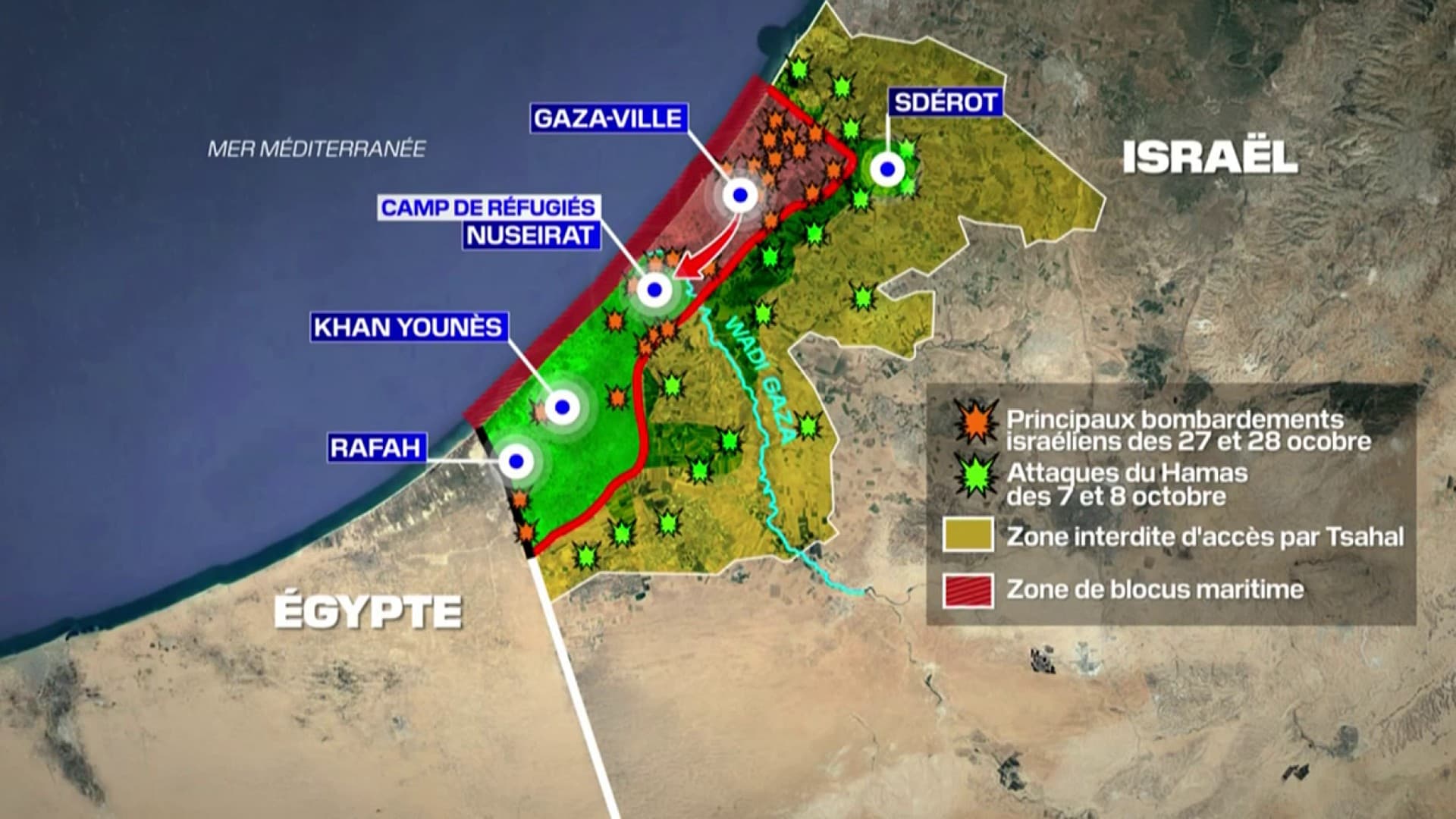Une carte montrant l'ampleur des frappes israéliennes dans la bande de Gaza