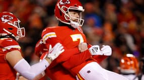 Harrison Butker, après son coup de pied victorieux lors face aux Bengals le 29 janvier 2023