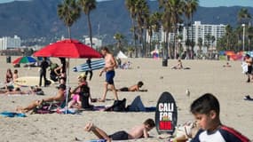 Bain de soleil et baignade à Venice Beach à Los Angeles en Californie, le 22 novembre 2017