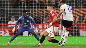 Rayan Cherki buteur face à Manchester United, le 17 avril 2025.