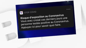 Voici la notification que pourrait envoyer l'application "StopCovid" pour les personnes qui ont croisé des malades