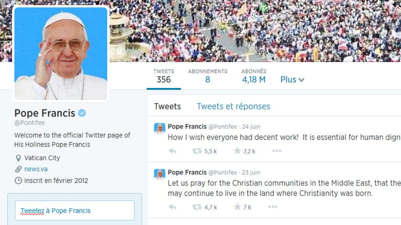 Le compte Twitter du pape François, @Pontifex.