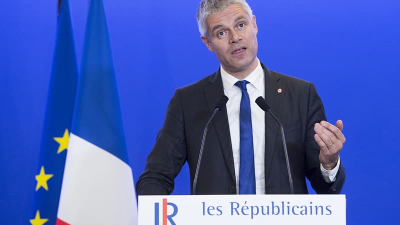 Laurent Wauquiez, président du parti Les Républicains, lors d'un discours à l'issue du second tour de la primaire de la droite.