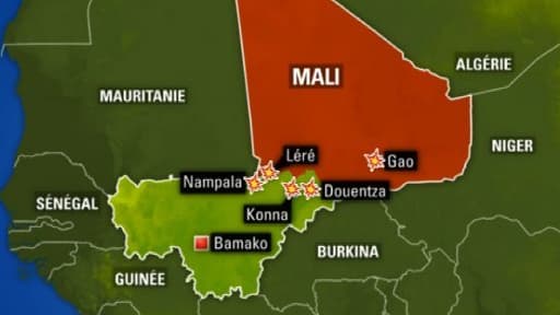 Carte des zones de conflits au Mali.