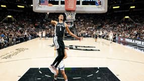 Victor Wembanyama lors de la défaite des San Antonio Spurs face aux Golden State Warriors (102-112), le 11 mars 2024