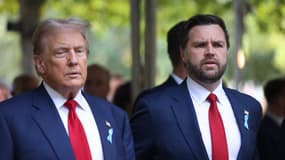 Donald Trump et JD Vance à l'occasion du 23e anniversaire des attaques terroristes du 11 septembre 2001, au World Trade Center, le 11 septembre 2024 à New York.