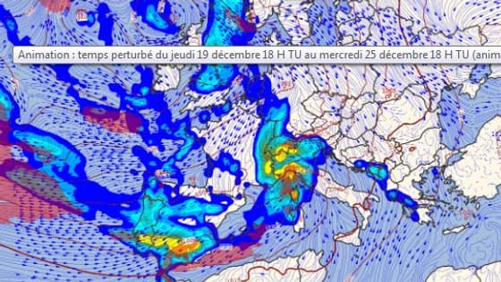 Carte de la perturbation qui va traverser l'Europe. Carte de la perturbation qui va traverser l'Europe.