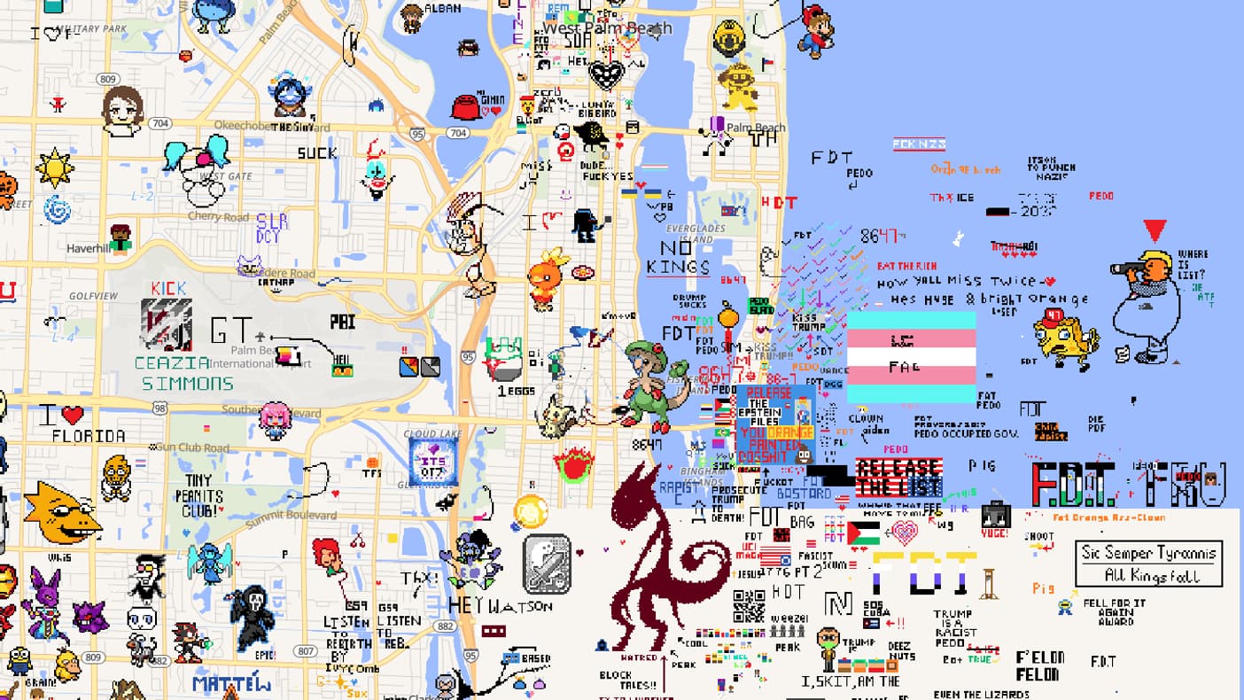 La "Pixel War" mondiale de Wplace.live (ici, en Floride)