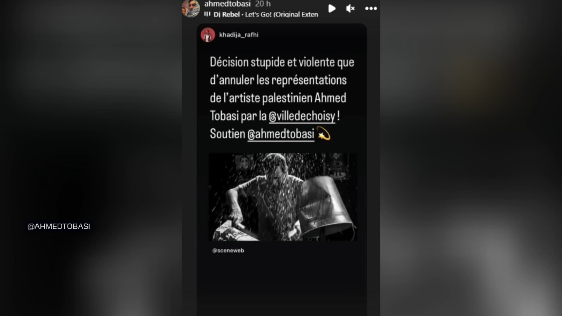 L'artiste Ahmed Tobasi a réagit sur son compte Instagram après le report de son spectacle, prévu mercredi soir à Choisy-le-Roi.